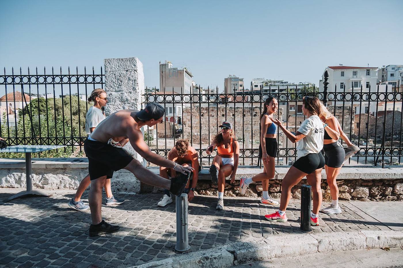 Stretching by the ruins